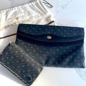 Vintage Gucci double clutch bag with matching wallet and dust bag.